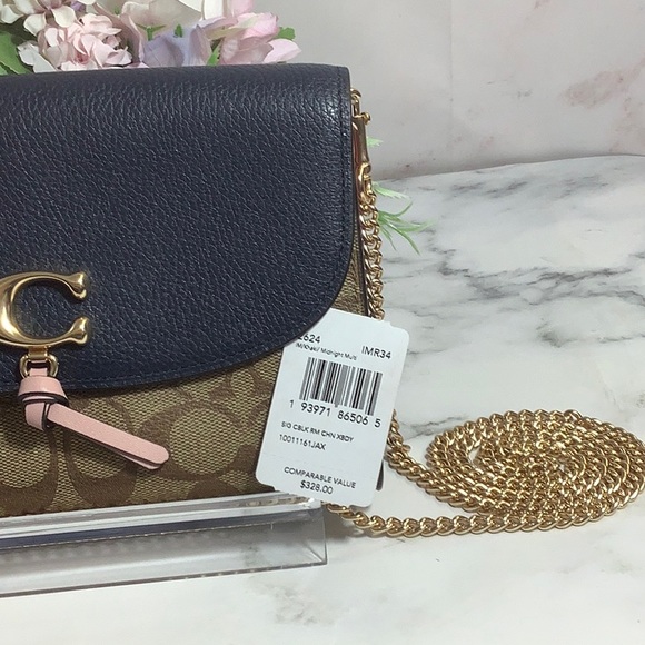 NWT Coach Khaki Midnight Signature Print Chain Crossbody - Picture 5 of 8